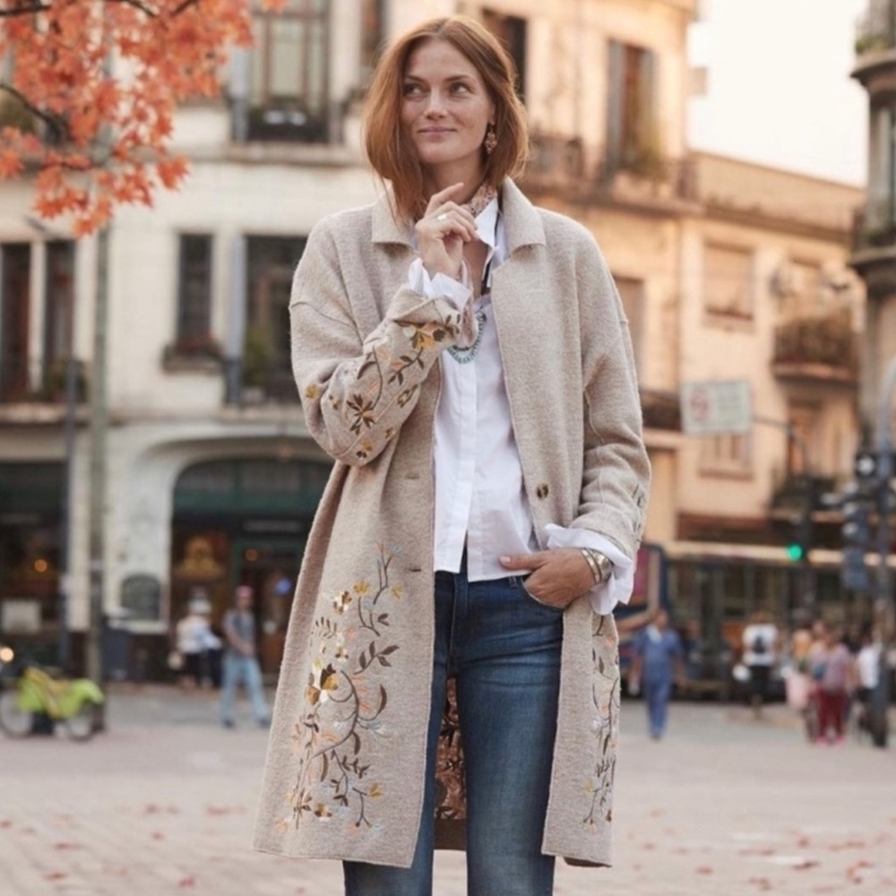 Driftwood Embroidered Coat Like New Medium